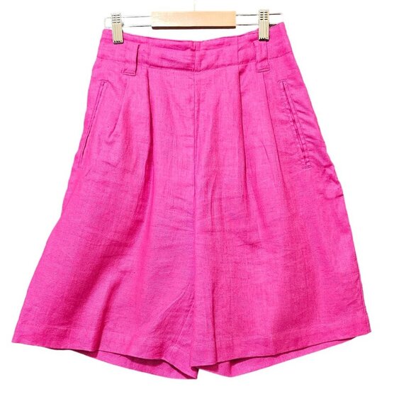 Vtg 90s Fuchsia Pink Trouser Shorts sz 4 High Waist Pleated Preppy Barbiecore - Picture 1 of 16